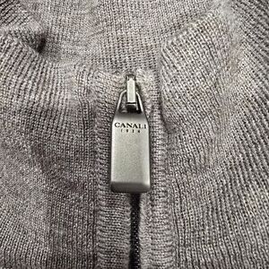Canali Beige Quarter Zip Merino Wool Sweater for Men